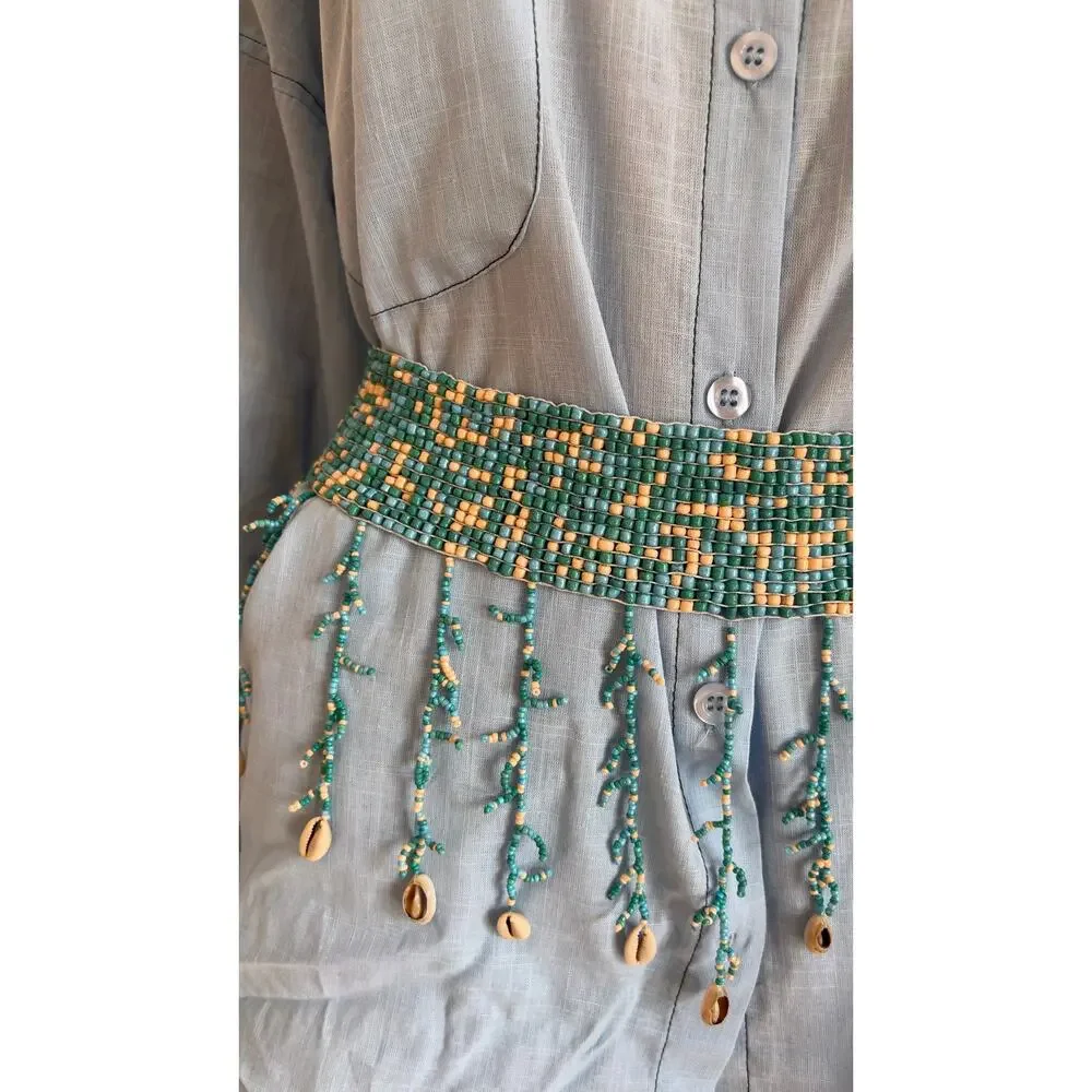 Antica Sartoria elastic belt turquoise glass seed beads a seashell